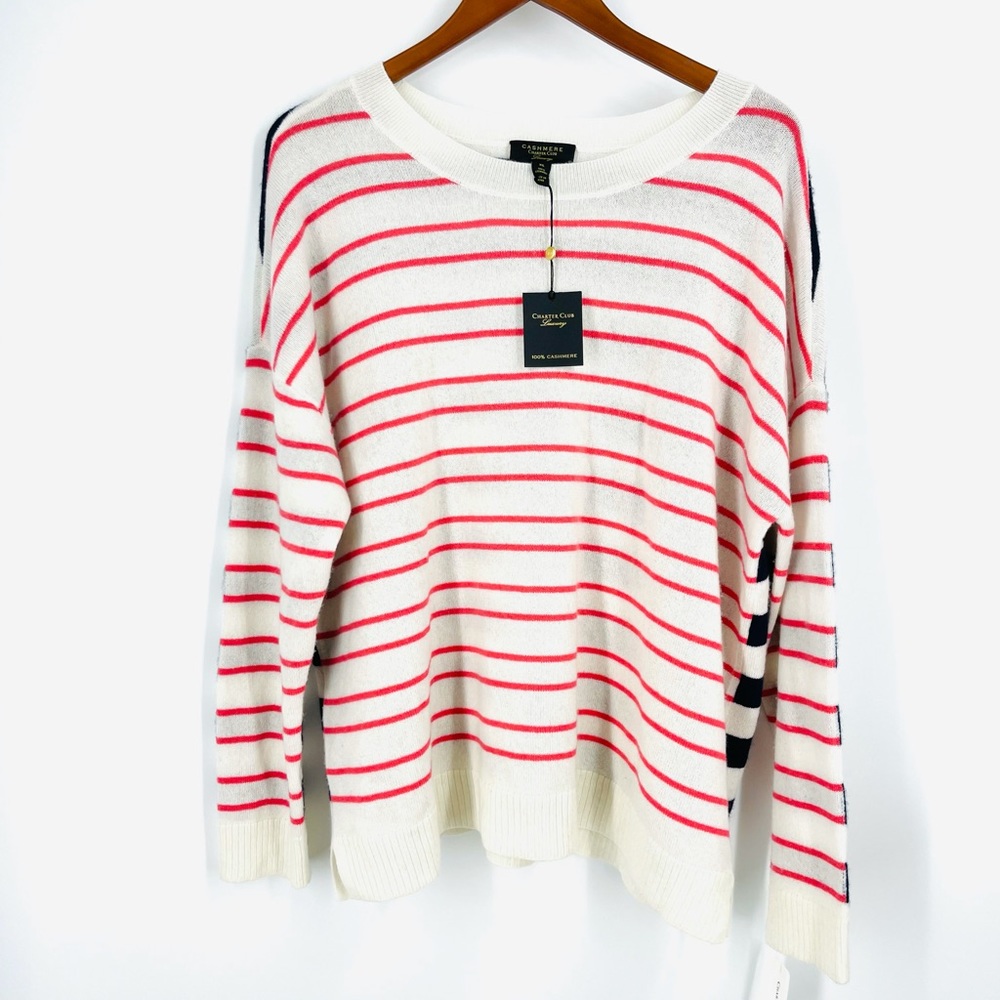 ✨NWT Charter Club Luxury Soft Striped Nautical 100% Cashmere Sweater XL